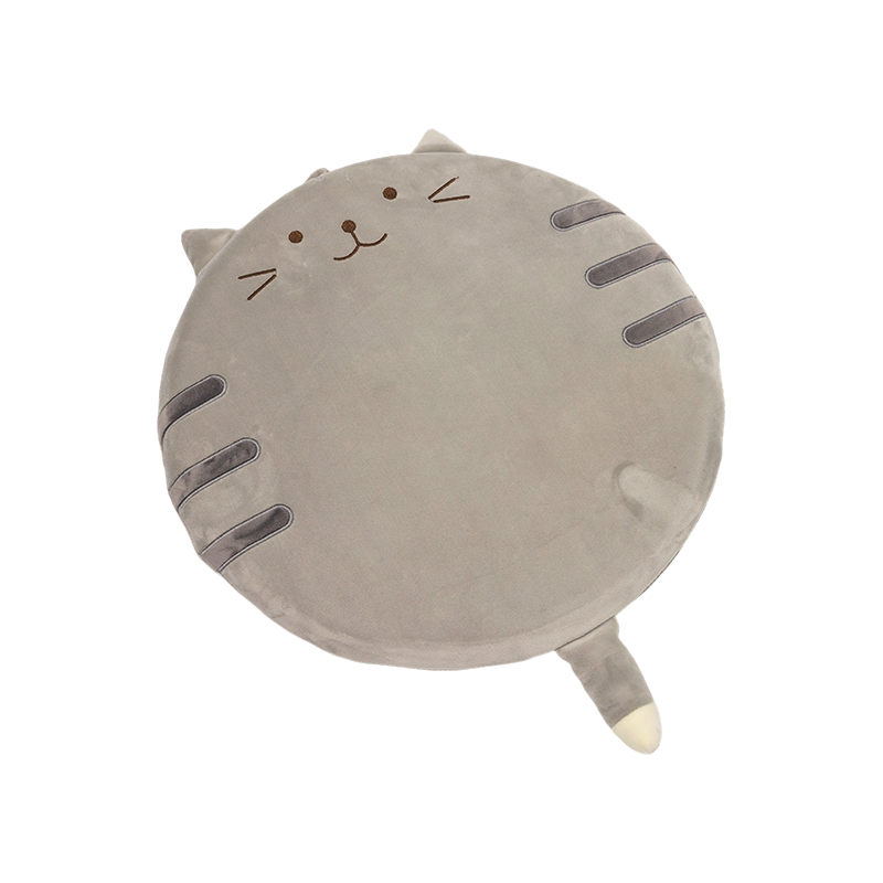 Kusyen empuk kucing bulat tersenyum kelabu