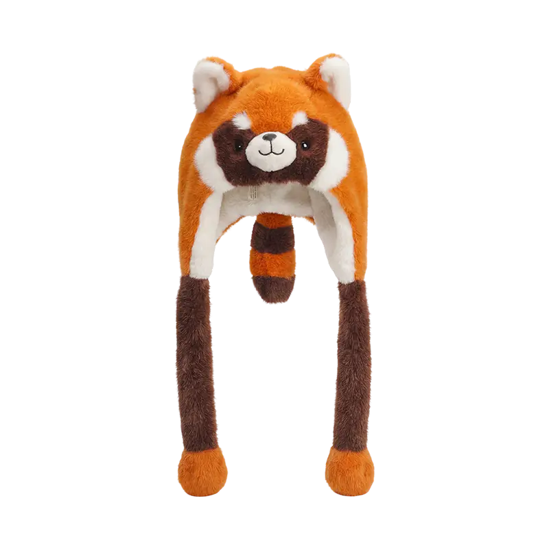 Topi mewah panda berwarna coklat kemerah-merahan